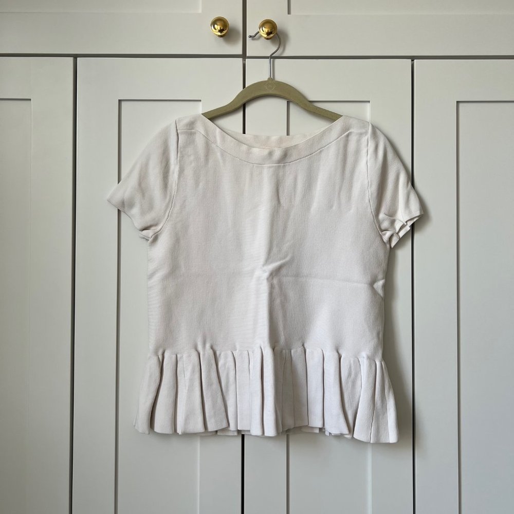 Maje knit white top pleated hem